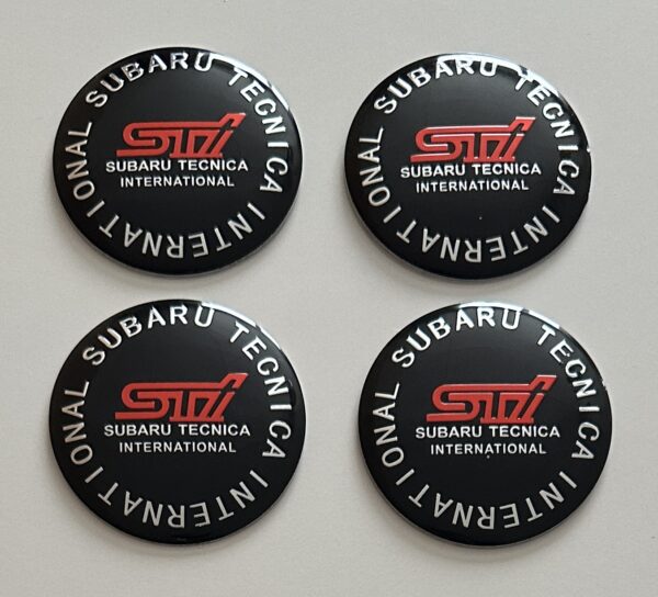 4 pcs (Set) 56mm - 2.20inch Black Subaru STI Wheel Center Hub Caps Stickers