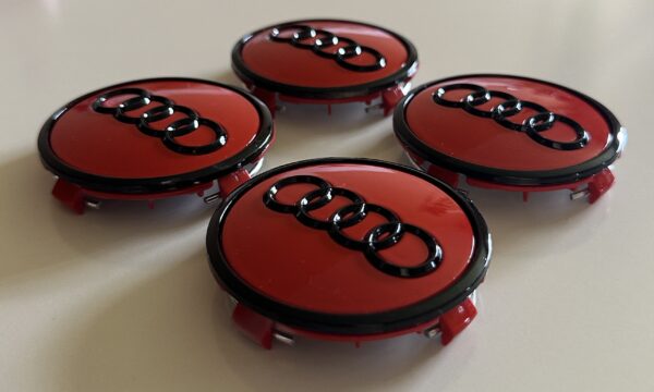 original.jpeg 4 pcs (Set) 61mm - 2.40inch Red & Black Audi Wheel Center Hub Caps