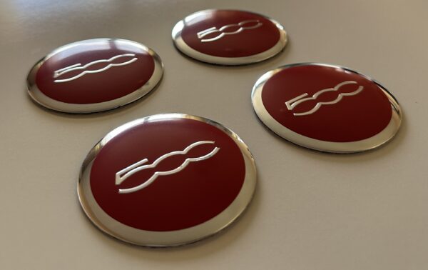 original.jpeg 4 pcs (Set) 56mm - 2.20inch Red & Silver Fiat 500 Wheel Center Hub Caps Stickers