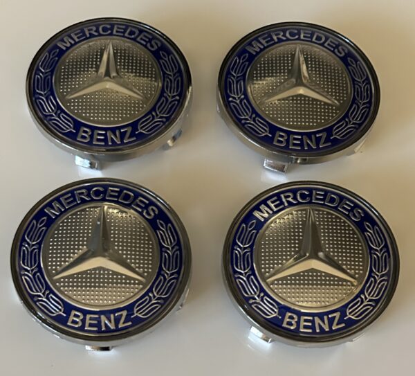 original.jpeg 4 pcs (Set) 68mm - 2.68inch Silver & Blue Mercedes Benz Wheel Center Hub Caps