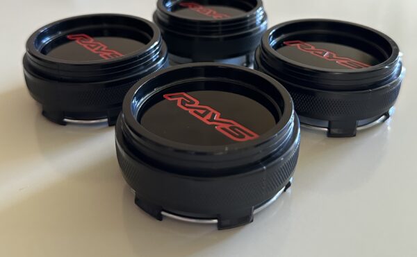 original.jpeg 4 pcs (Set) 65mm - 2.56inch Black & Red RAYS Wheel Center Hub Caps