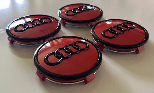 original.jpeg 4 pcs (Set) 61mm - 2.40inch Red & Black Audi Wheel Center Hub Caps