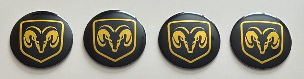 4 pcs (Set) 56mm - 2.20inch Black & Yellow Dodge Wheel Center Hub Caps Stickers