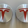 4 pcs (Set) 58mm - 2.28inch Silver & Red Tesla Wheel Center Hub Caps
