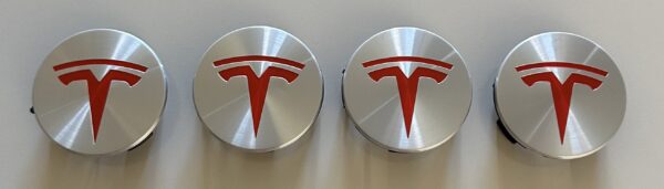 4 pcs (Set) 58mm - 2.28inch Silver & Red Tesla Wheel Center Hub Caps