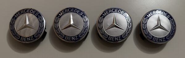 original.jpeg 4 pcs (Set) 75mm - 2.95inch Silver & Blue Mercedes Benz Wheel Center Hub Caps