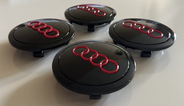original.jpeg 4 pcs (Set) 69mm - 2.72inch Black & Red Audi Wheel Center Hub Caps