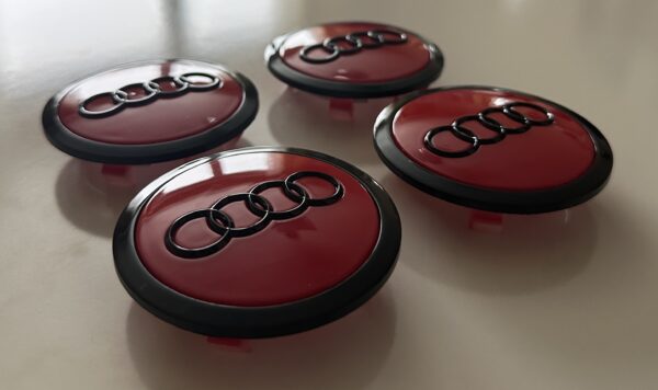 original.jpeg 4 pcs (Set) 69mm - 2.72inch Red & Black Audi Wheel Center Hub Caps