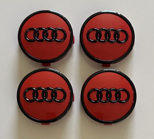 original.jpeg 4 pcs (Set) 61mm - 2.40inch Red & Black Audi Wheel Center Hub Caps