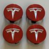 4 pcs (Set) 58mm - 2.28inch Red & Silver Tesla Wheel Center Hub Caps