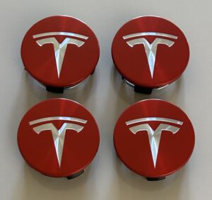 original.jpeg 4 pcs (Set) 58mm - 2.28inch Red & Silver Tesla Wheel Center Hub Caps