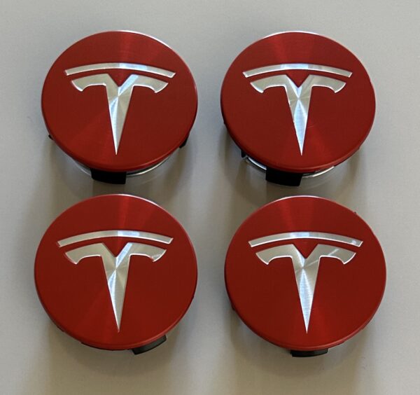 4 pcs (Set) 58mm - 2.28inch Red & Silver Tesla Wheel Center Hub Caps