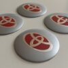 4 pcs (Set) 56mm - 2.20inch Silver & Red Toyota Wheel Center Hub Caps Stickers