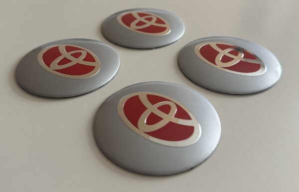 4 pcs (Set) 56mm - 2.20inch Silver & Red Toyota Wheel Center Hub Caps Stickers