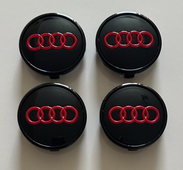 original.jpeg 4 pcs (Set) 61mm - 2.40inch Black & Red Audi Wheel Center Hub Caps