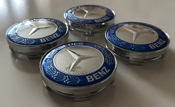 original.jpeg 4 pcs (Set) 60mm - 2.36inch Blue & Silver Mercedes Benz Wheel Center Hub Caps