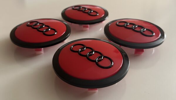original.jpeg 4 pcs (Set) 69mm - 2.72inch Red & Black Audi Wheel Center Hub Caps