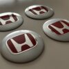 4 pcs (Set) 56mm - 2.20inch Silver & Red Honda Wheel Center Hub Caps Stickers