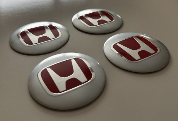 4 pcs (Set) 56mm - 2.20inch Silver & Red Honda Wheel Center Hub Caps Stickers