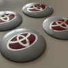 4 pcs (Set) 56mm - 2.20inch Silver & Red Toyota Wheel Center Hub Caps Stickers