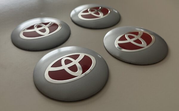 4 pcs (Set) 56mm - 2.20inch Silver & Red Toyota Wheel Center Hub Caps Stickers