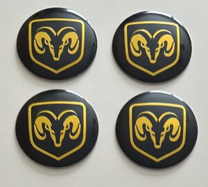 4 pcs (Set) 56mm - 2.20inch Black & Yellow Dodge Wheel Center Hub Caps Stickers