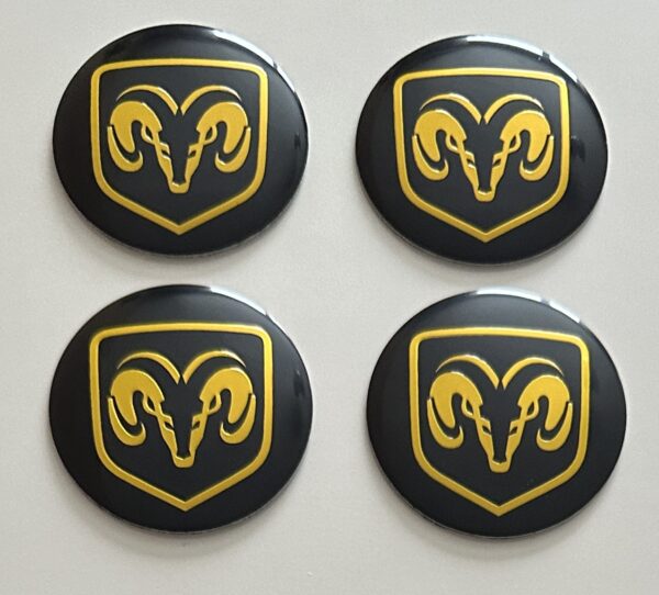 4 pcs (Set) 56mm - 2.20inch Black & Yellow Dodge Wheel Center Hub Caps Stickers