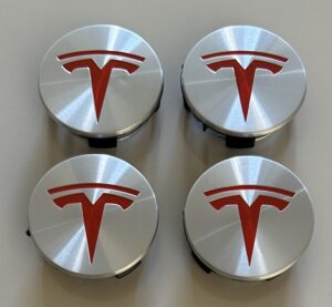 original.jpeg 4 pcs (Set) 58mm - 2.28inch Silver & Red Tesla Wheel Center Hub Caps