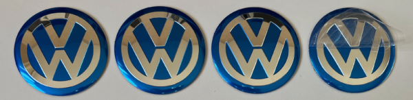 4 pcs (Set) 65mm - 2.56inch Blue Volkswagen Wheel Center Hub Caps Stickers