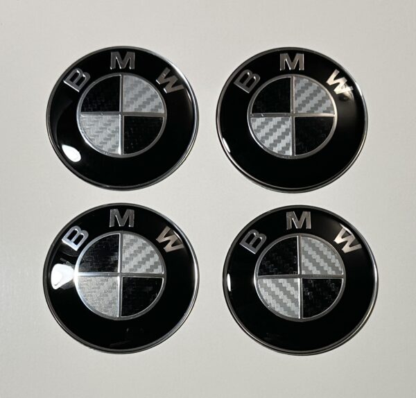 original.jpeg 4 pcs (Set) 65mm - 2.56inch Carbon Black & White BMW Wheel Center Hub Caps Stickers