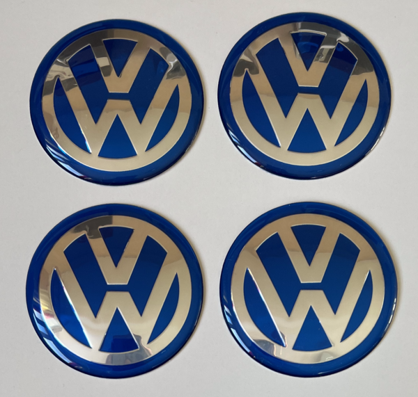 4 pcs (Set) 65mm - 2.56inch Blue Volkswagen Wheel Center Hub Caps Stickers