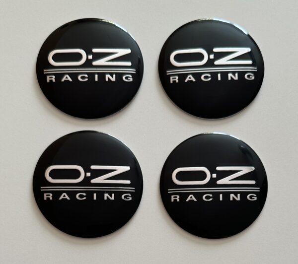 4 pcs (Set) 56mm - 2.20inch Black & Silver OZ Racing Wheel Center Hub Caps Stickers