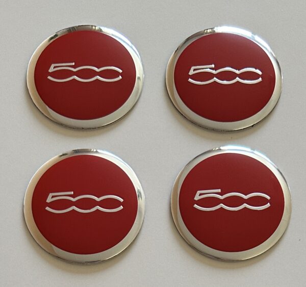 original.jpeg 4 pcs (Set) 56mm - 2.20inch Red & Silver Fiat 500 Wheel Center Hub Caps Stickers