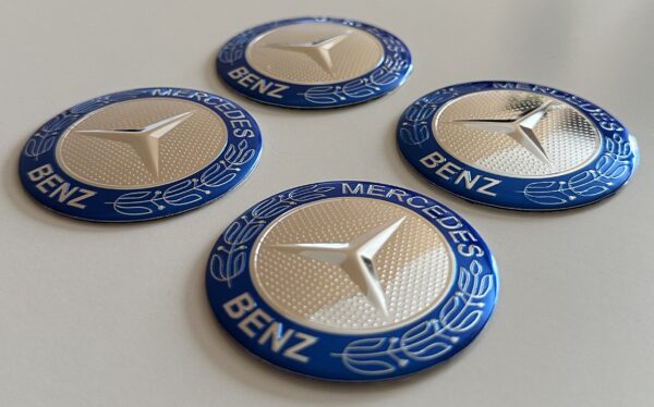 original.jpeg 4 pcs (Set) 56mm - 2.20inch Silver & Blue Mercedes Benz Wheel Center Hub Caps Stickers