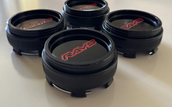 original.jpeg 4 pcs (Set) 65mm - 2.56inch Black & Red RAYS Wheel Center Hub Caps