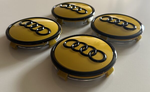 original.jpeg 4 pcs (Set) 61mm - 2.40inch Yellow & Black Audi Wheel Center Hub Caps