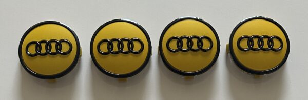 original.jpeg 4 pcs (Set) 61mm - 2.40inch Yellow & Black Audi Wheel Center Hub Caps