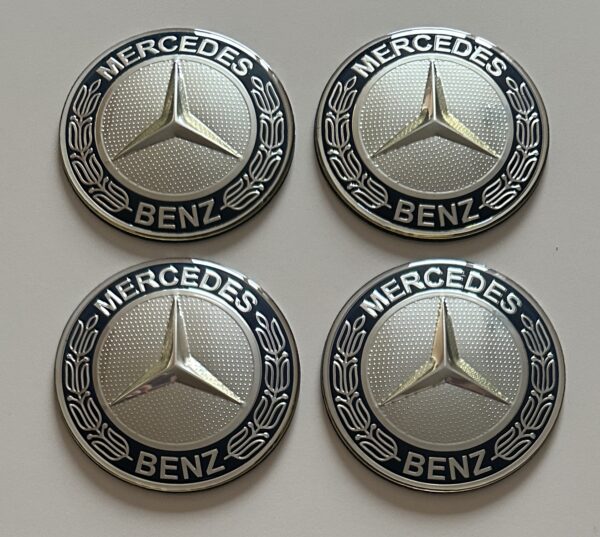 original.jpeg 4 pcs (Set) 75mm - 2.95inch Silver & Blue Mercedes Benz Wheel Center Hub Caps Stickers