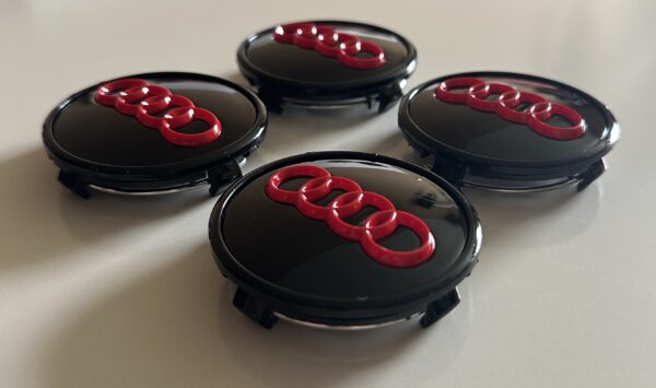 original.jpeg 4 pcs (Set) 61mm - 2.40inch Black & Red Audi Wheel Center Hub Caps