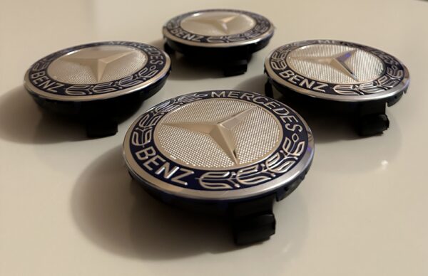 original.jpeg 4 pcs (Set) 75mm - 2.95inch Silver & Blue Mercedes Benz Wheel Center Hub Caps