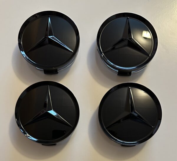 4 pcs (Set) 75mm - 2.95inch Full Black Glossy Mercedes Benz Wheel Center Hub Caps