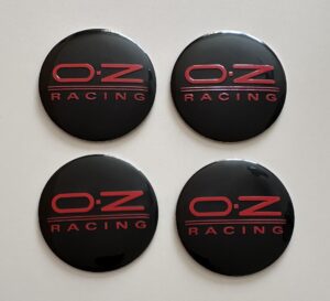 4 pcs (Set) 56mm - 2.20inch Black & Red OZ Racing Wheel Center Hub Caps Stickers