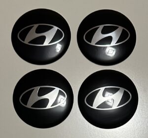 4 pcs (Set) 65mm - 2.56inch Black Hyundai Wheel Center Hub Caps Stickers
