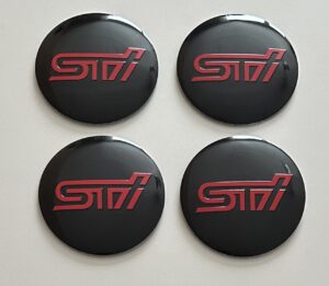 4 pcs (Set) 56mm - 2.20inch Black & Red Subaru STI Wheel Center Hub Caps Stickers