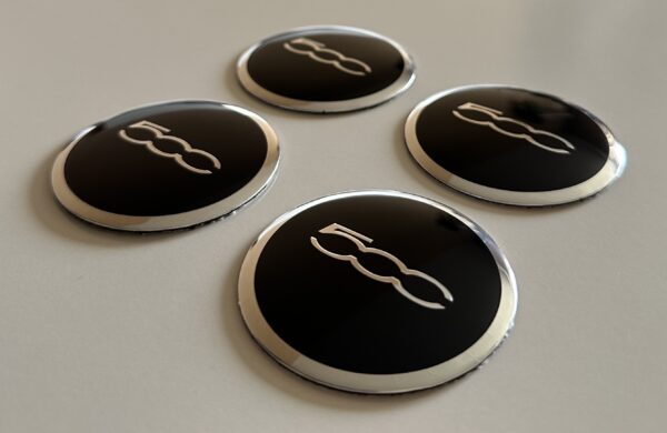 original.jpeg 4 pcs (Set) 56mm - 2.20inch Black & Silver Fiat 500 Wheel Center Hub Caps Stickers