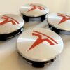 4 pcs (Set) 58mm - 2.28inch Silver & Red Tesla Wheel Center Hub Caps