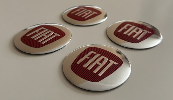4 pcs (Set) 56mm - 2.20inch Silver & Red Fiat Wheel Center Hub Caps Stickers