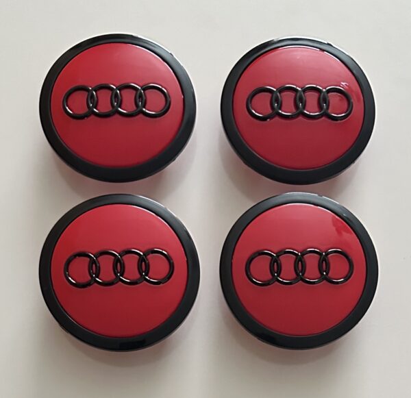 original.jpeg 4 pcs (Set) 69mm - 2.72inch Red & Black Audi Wheel Center Hub Caps