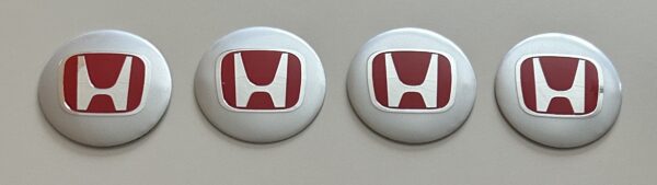 4 pcs (Set) 56mm - 2.20inch Silver & Red Honda Wheel Center Hub Caps Stickers