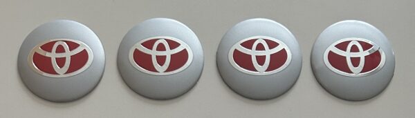 4 pcs (Set) 56mm - 2.20inch Silver & Red Toyota Wheel Center Hub Caps Stickers